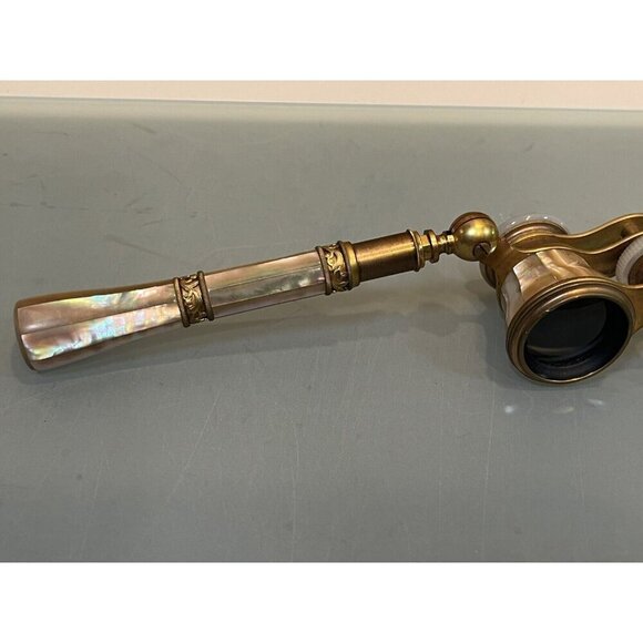 Vintage La Corona Paris Mother of Pearl Abalone and Brass Ornate Opera Glasses - Picture 2 of 9